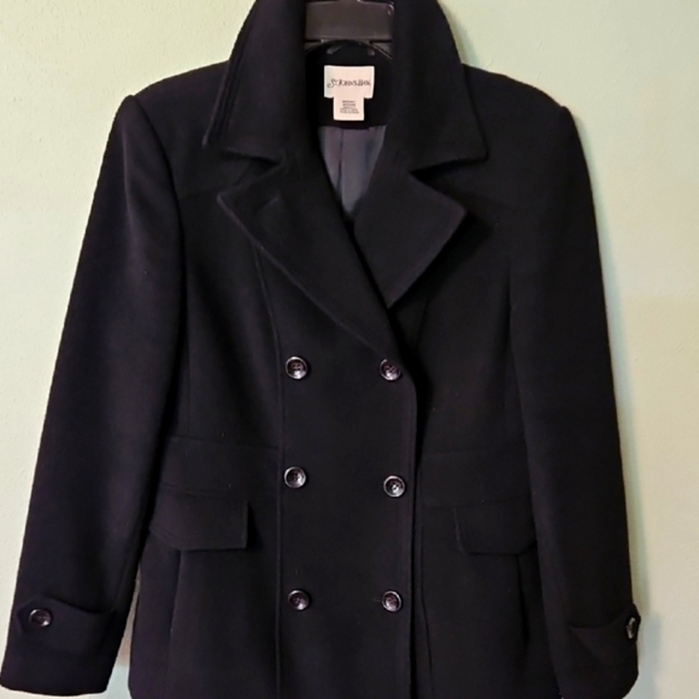 St. John's Bay Black Peacoat Double-Breasted Timeless Design